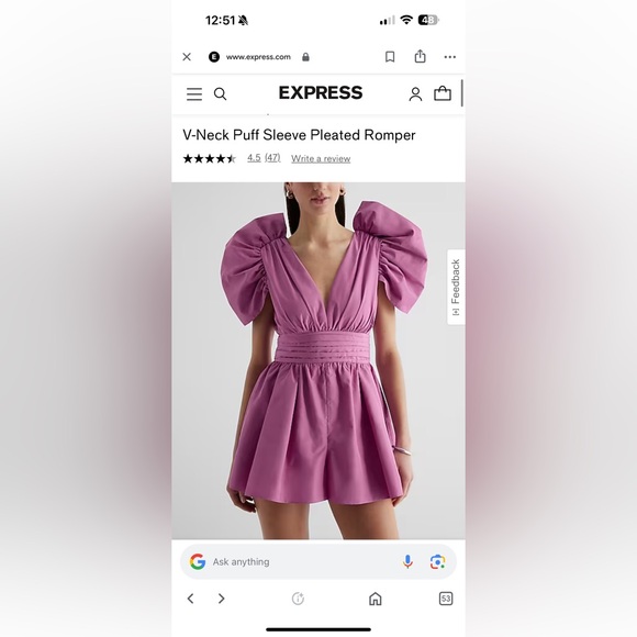Express V-Neck Puff Sleeve Romper - Picture 1 of 6